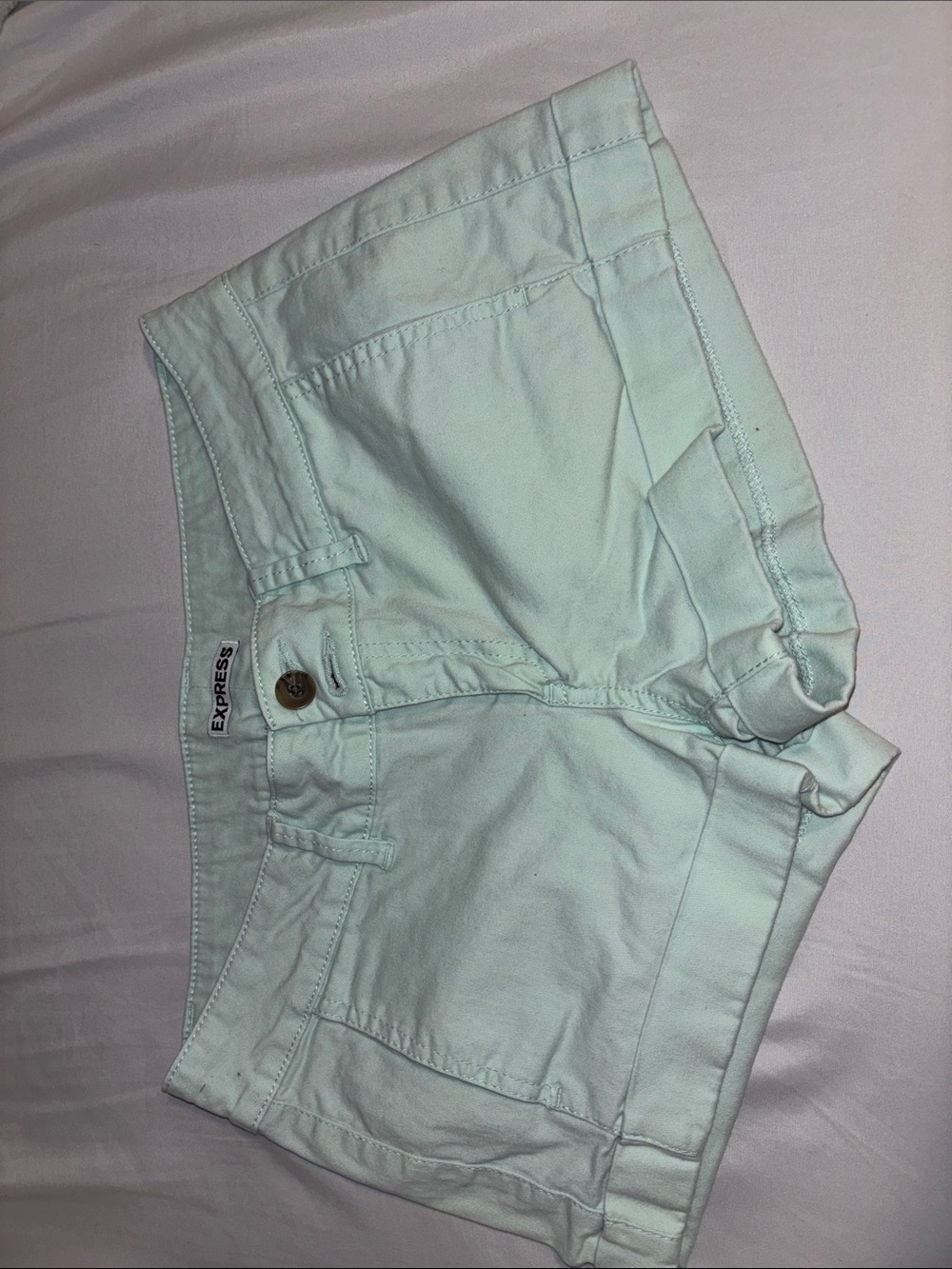 Express Mint Green Cotton Blend Roll-Hem Shorts